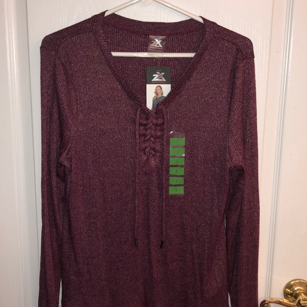 zero xposur lace up front sweater
